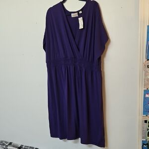 Avenue Purple V-Neck Midi Dress with Dolman Sleeves